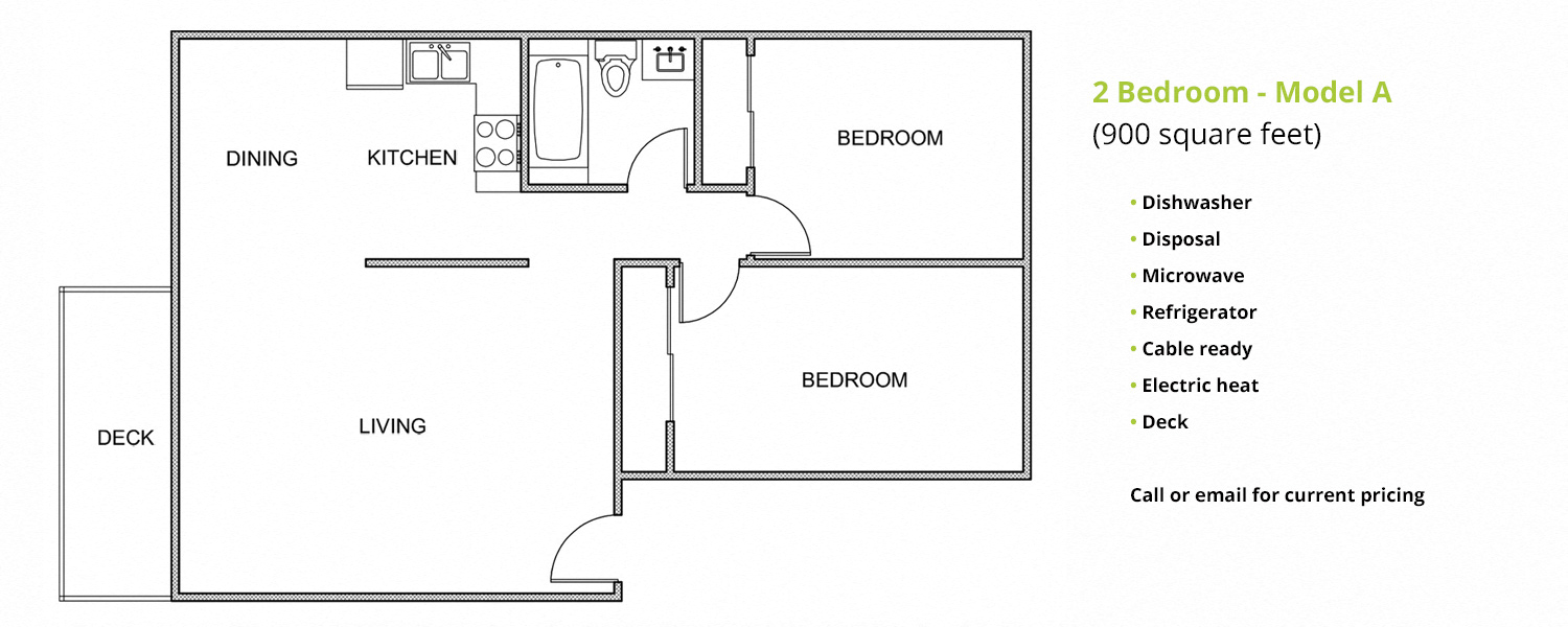 the floor plan of 2 bedroom model a